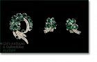 Eisenberg Ice Signed Pin and Earrings Emerald and Clear Rhinestones