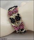 Vintage Black and Pink Rhinestone Bracelet