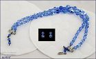 Vintage Blue Glass Bead Necklace and Earrings