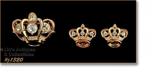 Vintage Crown Shaped Pin and Matching Earrings