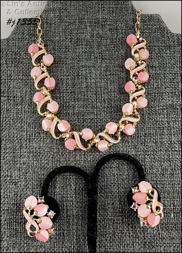 Vintage Pink Thermoset Necklace and Earrings