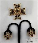 Signed Art Vintage Maltese Cross Pin and Matching Earrings
