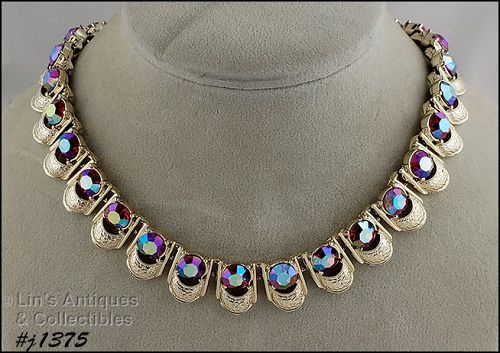 Vintage Coro Red Aurora Borealis Rhinestones Necklace