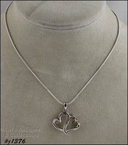 Entwined Hearts with Diamonds Silver Pendant and Chain