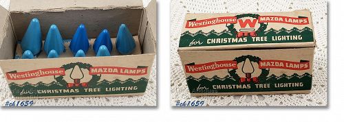 Vintage Blue C6 Christmas Bulbs in Box