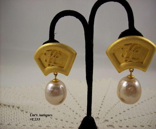 Rare Karl Lagerfeld Vintage Baroque Pearl Clip Earrings