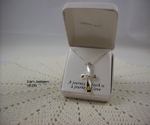Sterling Silver Cross Pendant with Message in Original Box