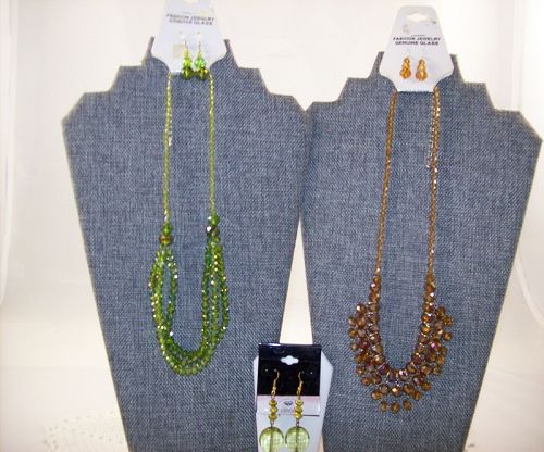 Two Glass Bead Necklaces with Matching Earrings