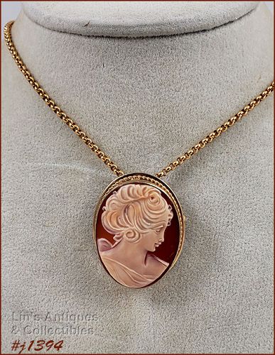 Van Dell Vintage Gold Filled Carved Shell Cameo Pin Pendant