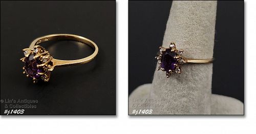 10KP Yellow Gold Amethyst and Diamond Ring