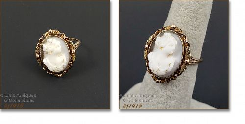 10k Yellow Gold Carved Shell Vintage Cameo Ring