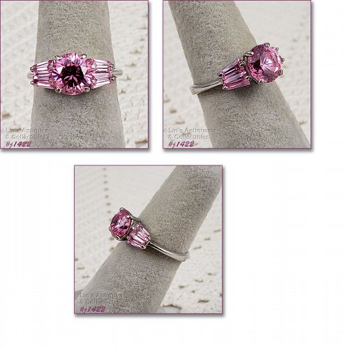 Silver Ring with Pink Gemstones