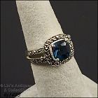 Silver Ring London Blue Gemstone with Marcasites