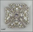 Signed Eisenberg Ice Maltese Cross Pin Clear Rhinestones