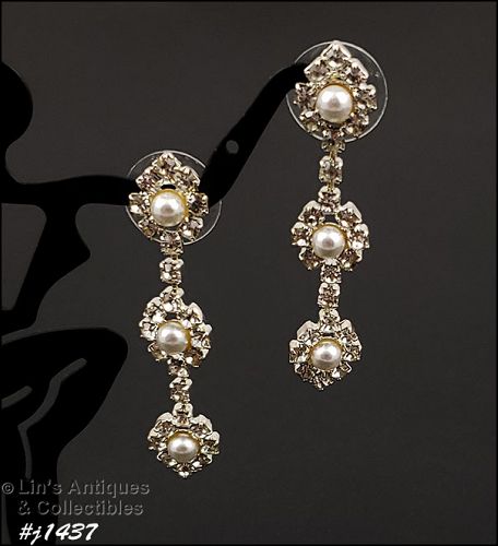 Eisenberg Ice Rhinestone and Pearl Earrings