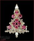 Eisenberg Ice Pink and Clear Rhinestones Large Christmas Tree Pin