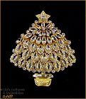 Eisenberg Ice Clear Rhinestones Gold Tone Christmas Tree Pin