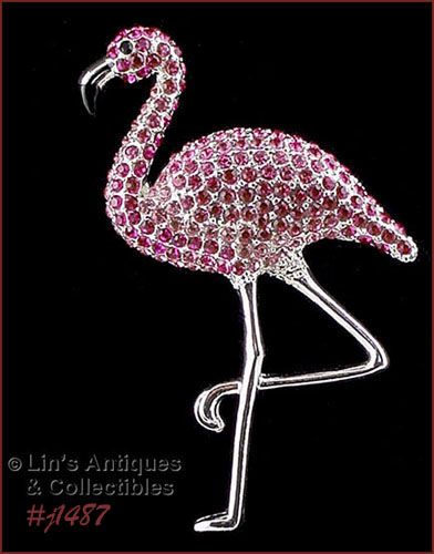 Signed Eisenberg Ice Pink Flamingo Pin Silver Tone Legs