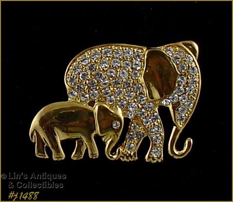 Signed Eisenberg Mama Elephant with Baby Pin