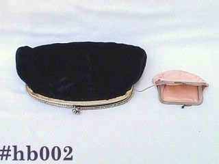 Vintage Black Velvet Evening Bag with Rhinestone Accent