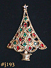 EISENBERG ICE CHRISTMAS TREE PIN with GREEN AND RED RHINESTONES