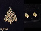 Eisenberg Ice Christmas Tree Pin and Earrings Green Rhinestones