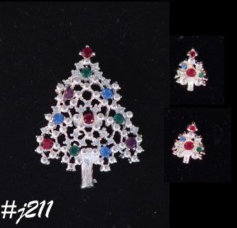 Eisenberg Ice Christmas Tree Pin and Earrings Silver Tone