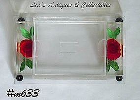 CLEAR LUCITE WITH ROSES CIGARETTE BOX