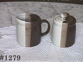 McCOY POTTERY -- SANDSTONE CREAMER AND SUGAR WITH LID