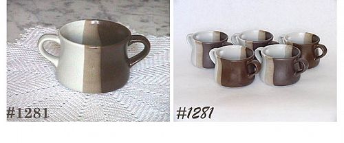 McCOY POTTERY SIX SANDSTONE SOUP BOWLS WITH TWO HANDLES