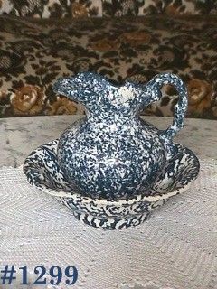 McCoy Pottery Blue Country Pitcher and Bowl