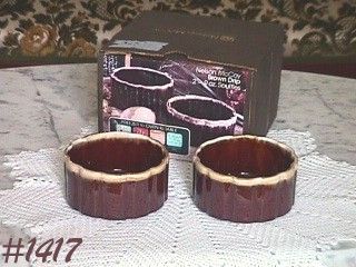 McCOY POTTERY TWO BROWN DRIP INDIVIDUAL SIZE SOUFFLES IN ORIGINAL BOX
