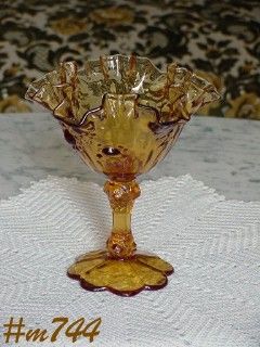VINTAGE FENTON ROSE LINE COMPOTE IN COLONIAL AMBER COLOR