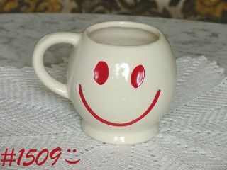 McCoy Pottery Smiley Face Mug White with Red Features