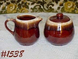 McCOY POTTERY  BROWN DRIP CREAMER AND SUGAR WITH LID
