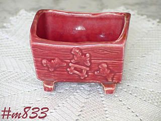 SHAWNEE POTTERY VINTAGE BURGUNDY COLOR BABY CRADLE PLANTER