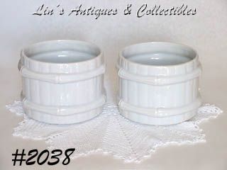 McCoy Pottery Two White Barrel Planters Jardinieres