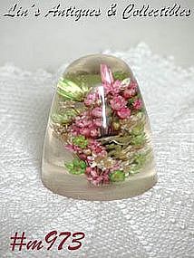 LUCITE WITH DRIED FLOWERS PAPERWEIGHT