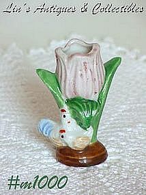 OCCUPIED JAPAN -- TULIP WITH CHICKENS MINI VASE