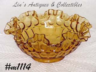 VINTAGE FENTON LIGHT AMBER OR GOLD COLOR RUFFLED EDGE BOWL