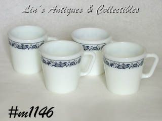 Vintage Pyrex Old Town Blue Cups Set of 4