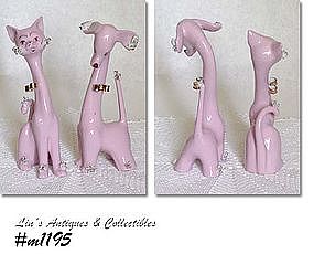 LEFTON -- TALL SPAGHETTI CAT AND DOG FIGURINES (PINK)