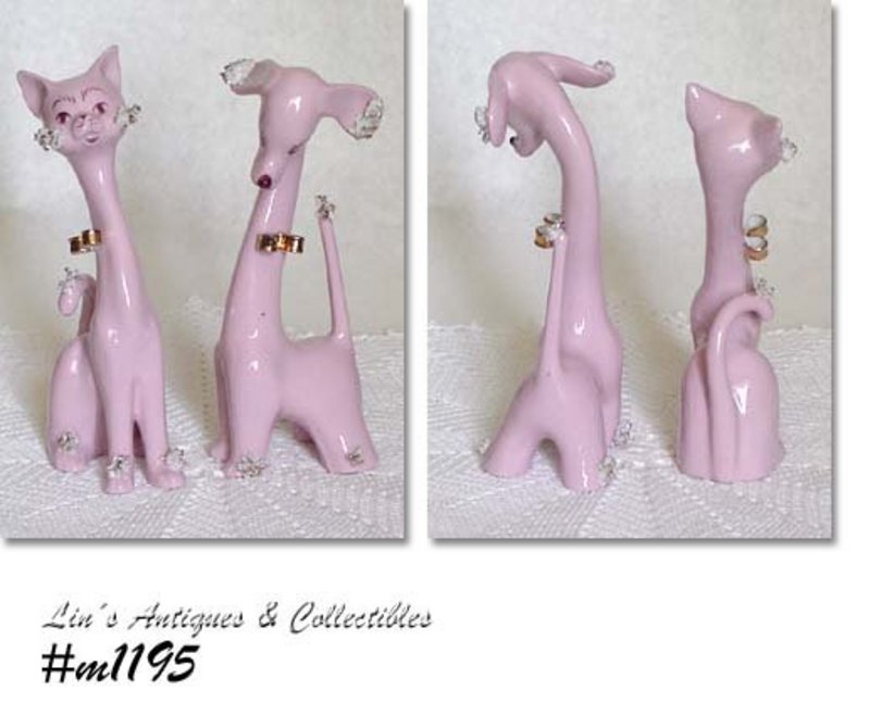LEFTON -- TALL SPAGHETTI CAT AND DOG FIGURINES (PINK)