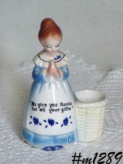 Enesco Prayer Lady Blue Dress Toothpick Holder