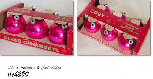 Vintage Coby Cerise Christmas Ornaments 6 in box