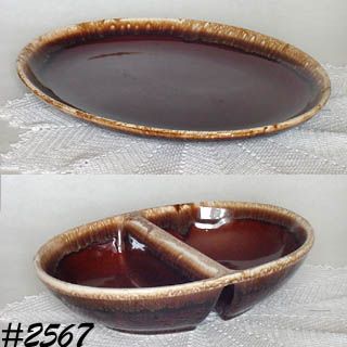 McCOY POTTERY -- VINTAGE BROWN DRIP PLATTER AND VEGETABLE BOWL