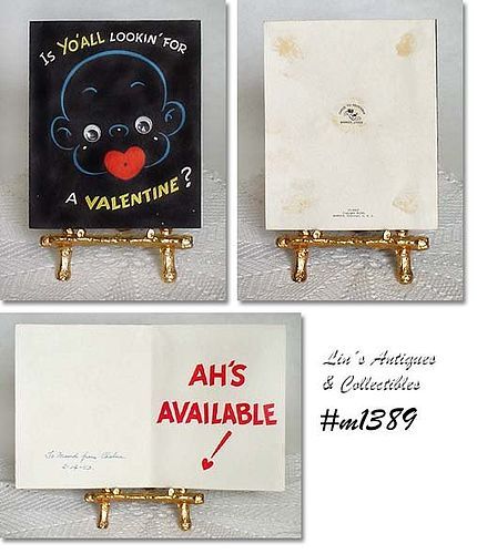 VINTAGE BLACK AMERICANA MOVING EYES VALENTINE CARD DATED 1953