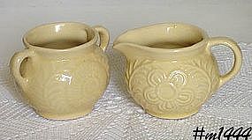 SHAWNEE POTTERY -- FLOWER AND FERN CREAMER AND SUGAR