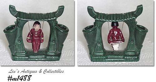 Hollywood Ceramics Oriental Girl on Swing Vintage Vase