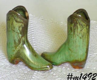 Frankoma Pottery Prarie Green Miniature Boots Pair